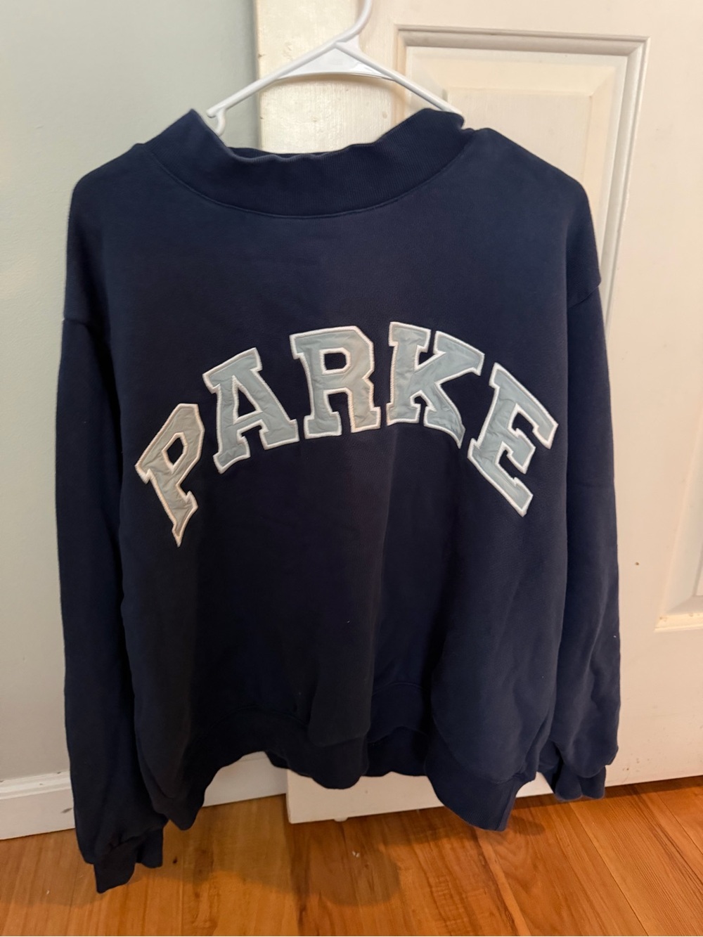 PARKE Navy Crewneck Sweatshirt with White Block Lettering